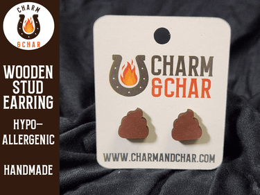 Poop Wood Stud Earrings - Funny Fashion Earring - Stud Earring - Charm and Char